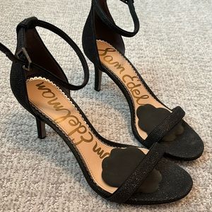 Sam Edelman Black Glitter Ankle Strap Heels -7M